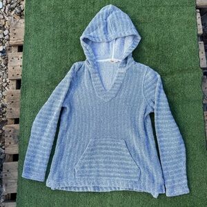 Cozy Faherty Blue Striped Hooded Sweater Baja Hoodie size medium